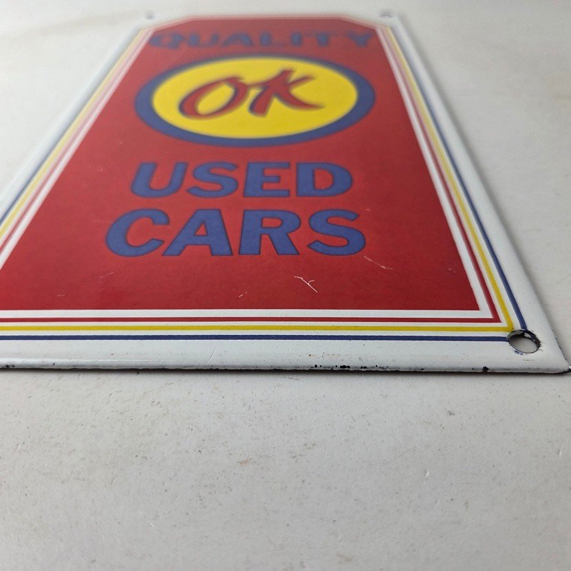 Vintage OK Quality Used Cars Porcelain Sign - Classic Dealer Shield Sign - Image 10
