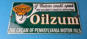 Vintage Oilzum Motor Oils Sign Gasoline Lubrication Porcelain Gas Pump Sign 305892632550