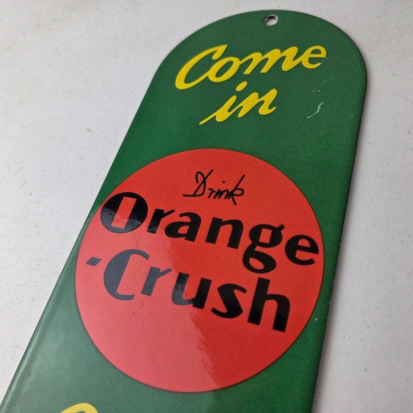 Vintage Orange Crush Sign - Drink Ice Cold Porcelain Come In Gas Pump Soda Sign - Image 12