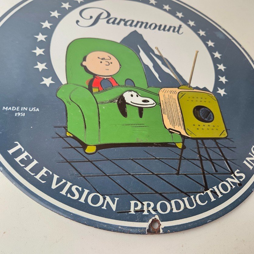 Vintage Paramount Television Sign - TV Snoopy Porcelain Gas Sign - Image 11