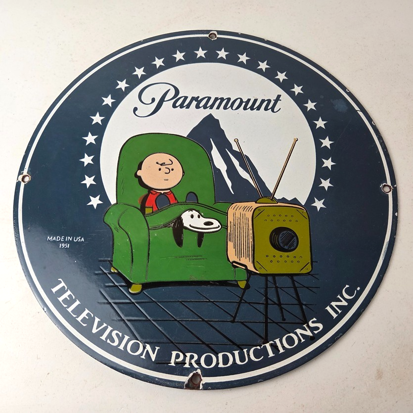 Vintage Paramount Television Sign - TV Snoopy Porcelain Gas Sign - Image 15