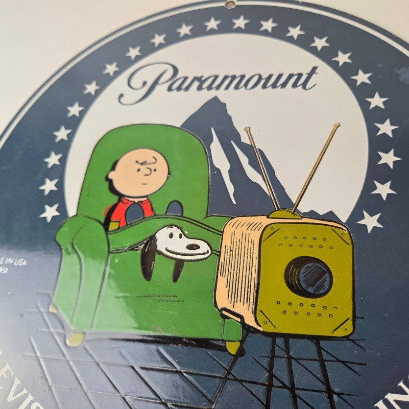 Vintage Paramount Television Sign - TV Snoopy Porcelain Gas Sign - Image 4