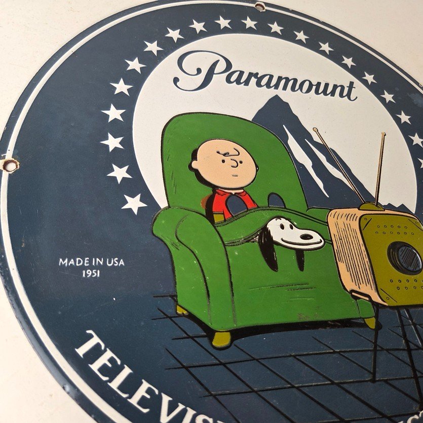 Vintage Paramount Television Sign - TV Snoopy Porcelain Gas Sign - Image 6