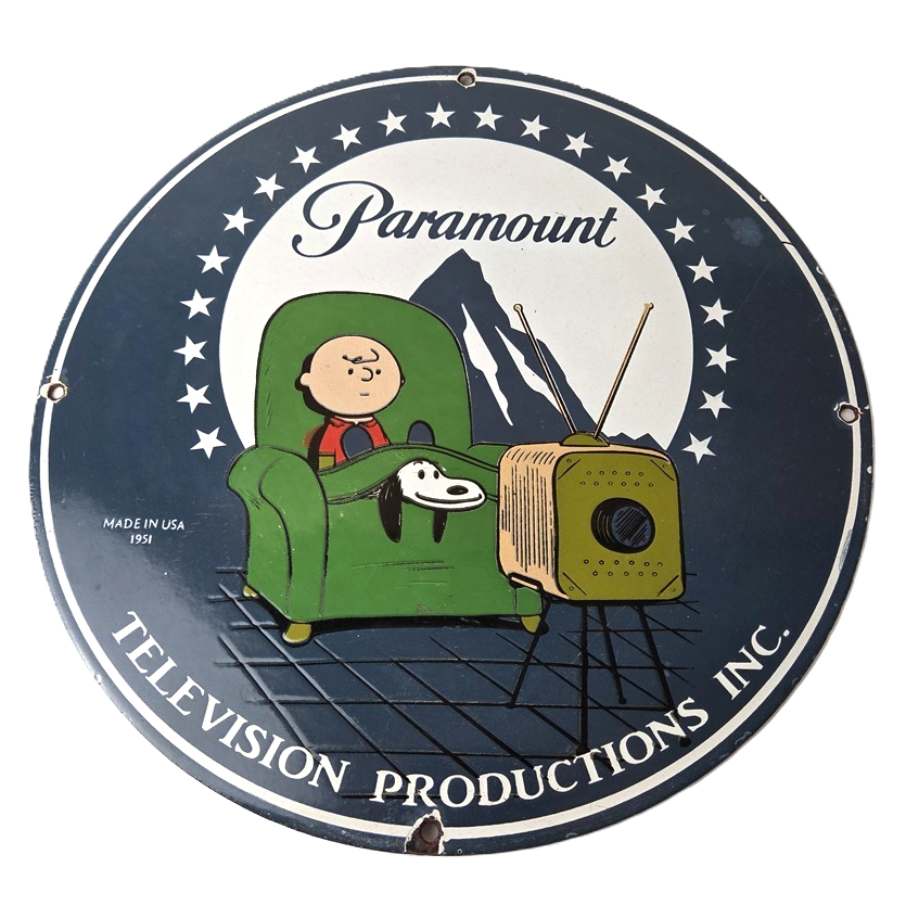 Vintage Paramount Television Sign - TV Snoopy Porcelain Gas Sign