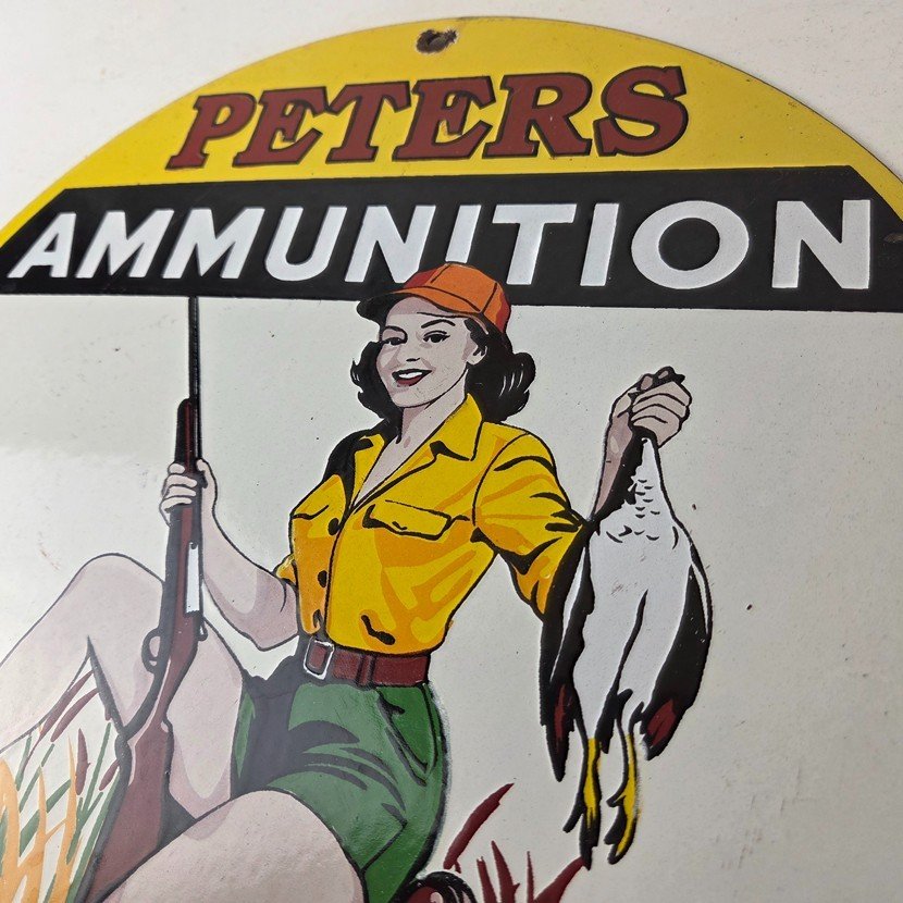 Vintage Peters Ammunition Sign - Firearm Rifles Shotguns Gas Pump Porcelain Sign - Image 12