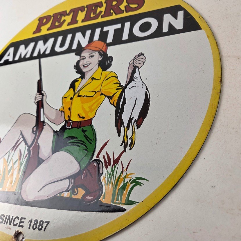 Vintage Peters Ammunition Sign - Firearm Rifles Shotguns Gas Pump Porcelain Sign - Image 13
