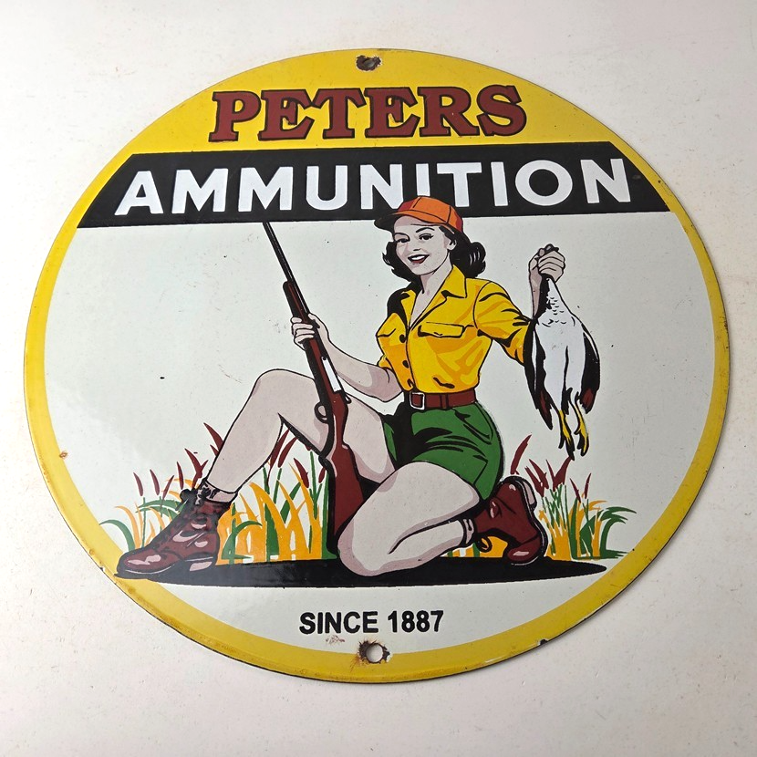 Vintage Peters Ammunition Sign - Firearm Rifles Shotguns Gas Pump Porcelain Sign - Image 15
