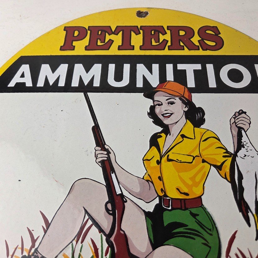 Vintage Peters Ammunition Sign - Firearm Rifles Shotguns Gas Pump Porcelain Sign - Image 3