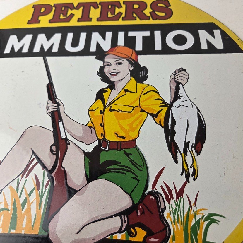 Vintage Peters Ammunition Sign - Firearm Rifles Shotguns Gas Pump Porcelain Sign - Image 4