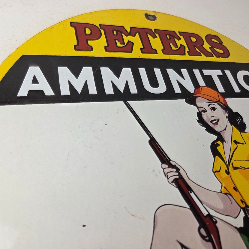 Vintage Peters Ammunition Sign - Firearm Rifles Shotguns Gas Pump Porcelain Sign - Image 5