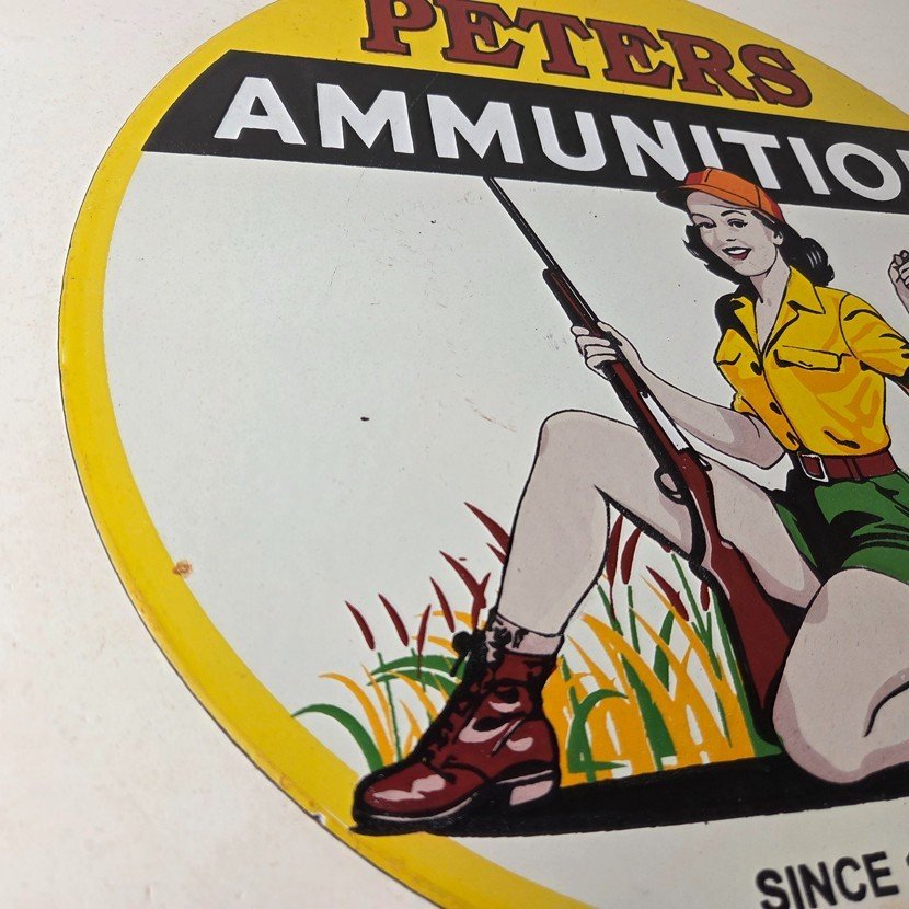 Vintage Peters Ammunition Sign - Firearm Rifles Shotguns Gas Pump Porcelain Sign - Image 6