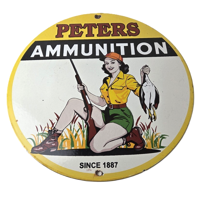 Vintage Peters Ammunition Sign - Firearm Rifles Shotguns Gas Pump Porcelain Sign