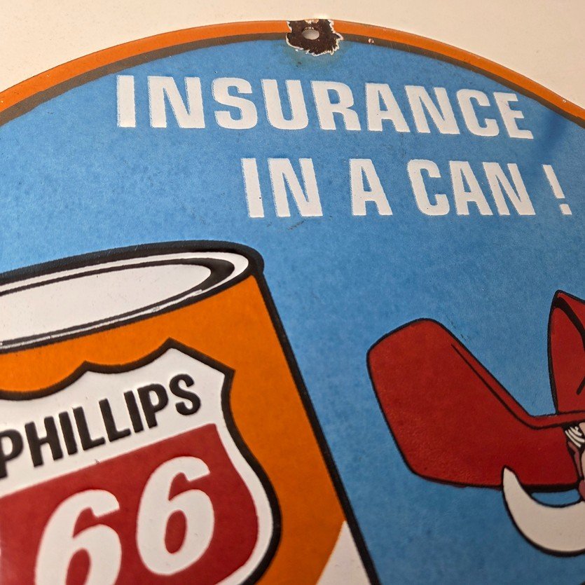 Vintage Phillips 66 Gasoline Sign - Porcelain Cowboy Change Oil Gas Pump Ad Sign - Image 5