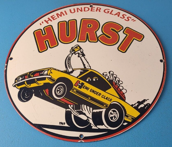 Vintage Plymouth Barracuda Sign Hurst Hemi Engine Auto Gas Pump Porcelain Sign 305751863610