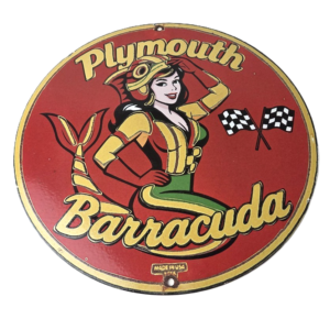 Vintage Plymouth Barracuda Sign - Porcelain Auto Gas Pump Plate Sign