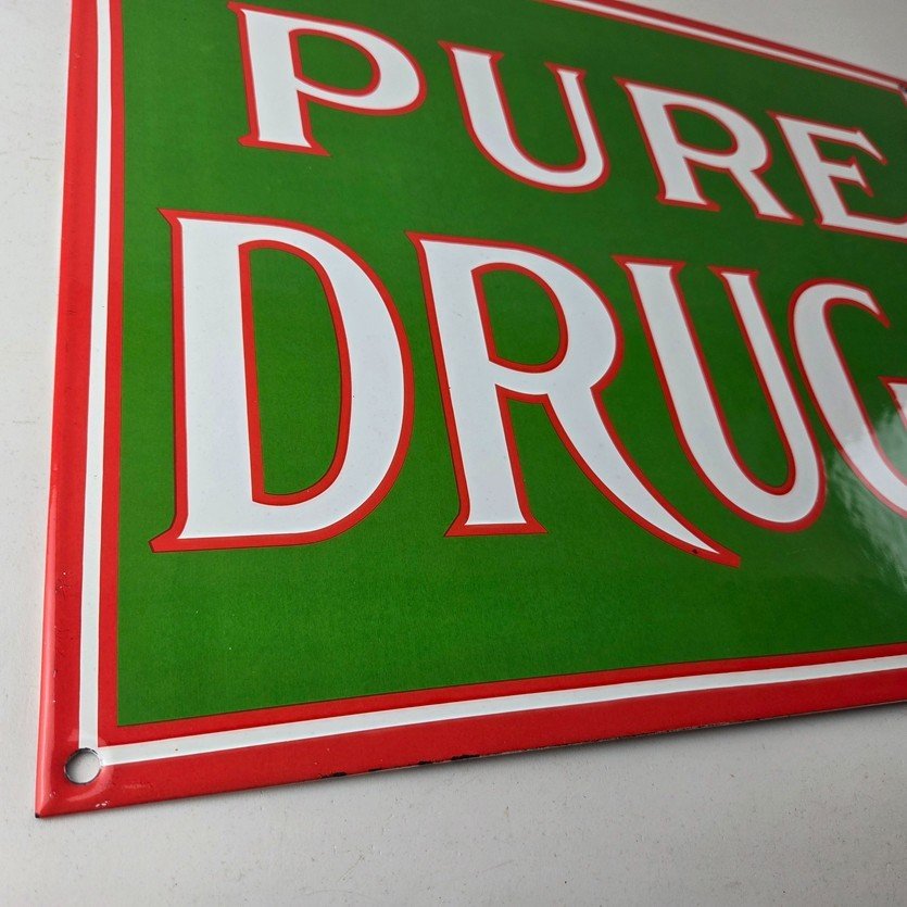 Vintage Pure Drugs Sign - Porcelain General Store Country Gas Oil Pump Sign - Image 11
