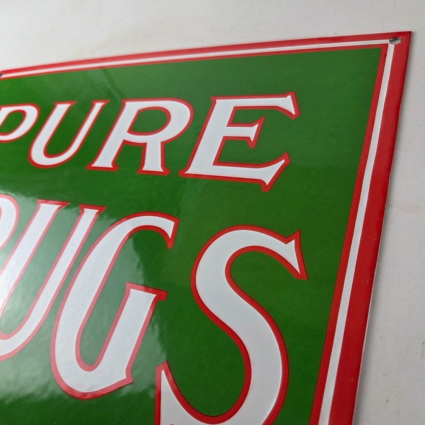 Vintage Pure Drugs Sign - Porcelain General Store Country Gas Oil Pump Sign - Image 12