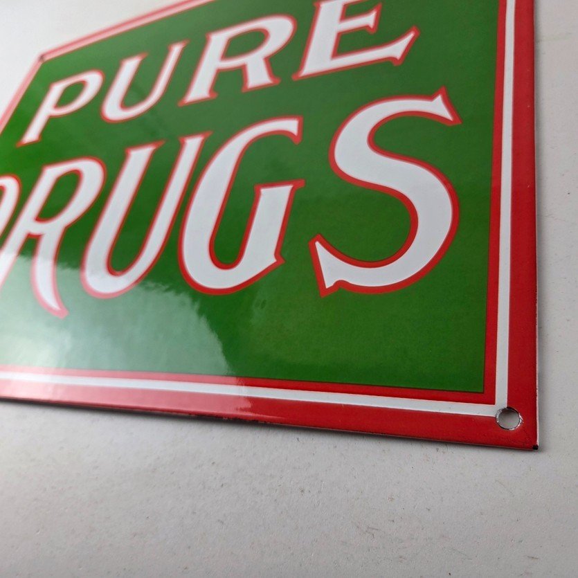 Vintage Pure Drugs Sign - Porcelain General Store Country Gas Oil Pump Sign - Image 14