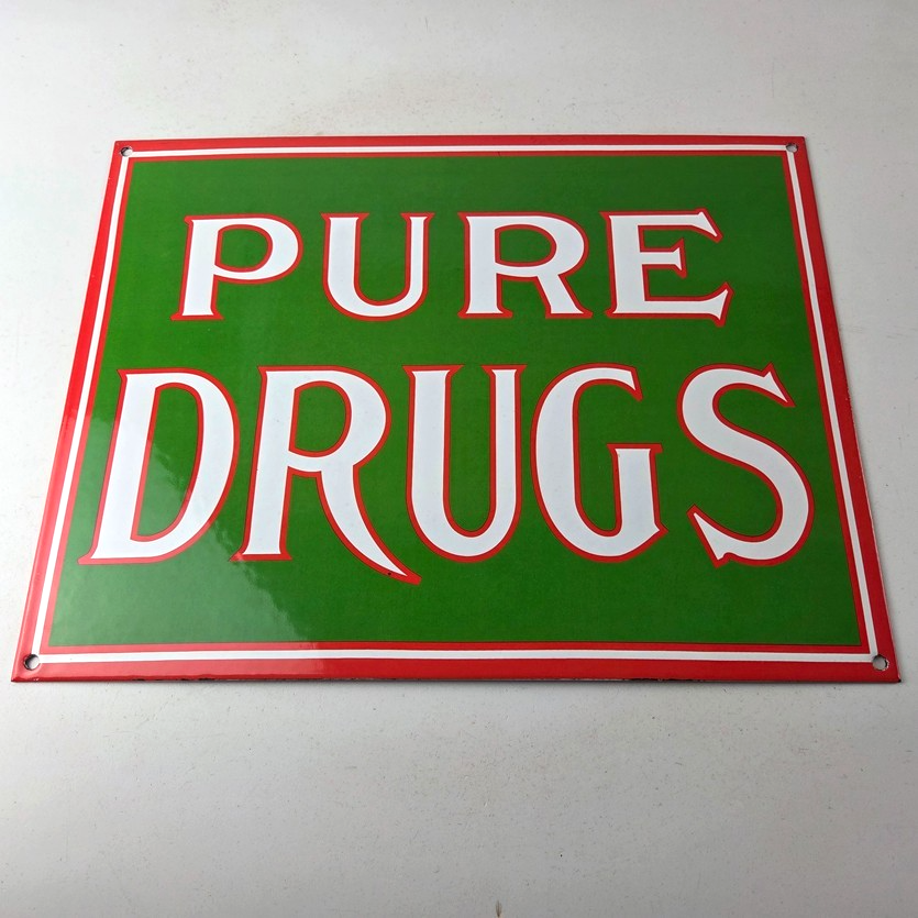 Vintage Pure Drugs Sign - Porcelain General Store Country Gas Oil Pump Sign - Image 15