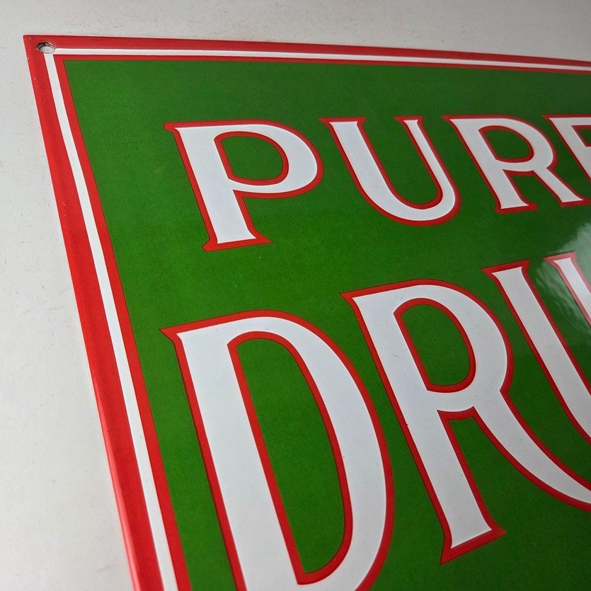 Vintage Pure Drugs Sign - Porcelain General Store Country Gas Oil Pump Sign - Image 5