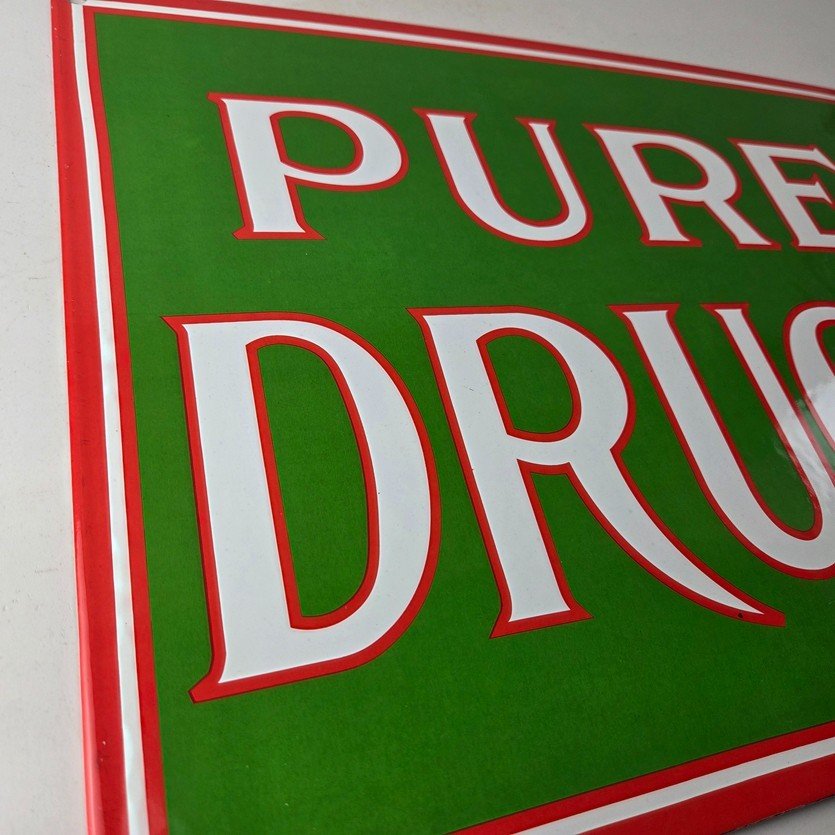 Vintage Pure Drugs Sign - Porcelain General Store Country Gas Oil Pump Sign - Image 6