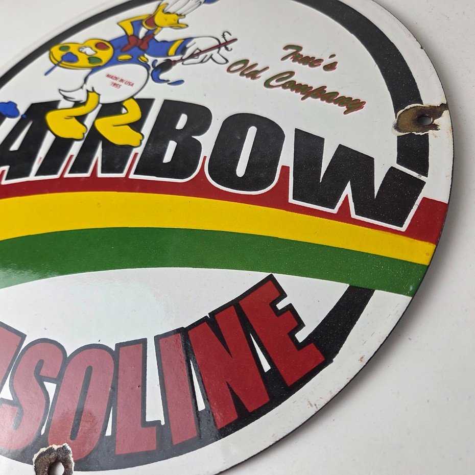 Vintage Rainbow Gasoline Sign - Porcelain Advertising Gas Pump Sign - Image 14
