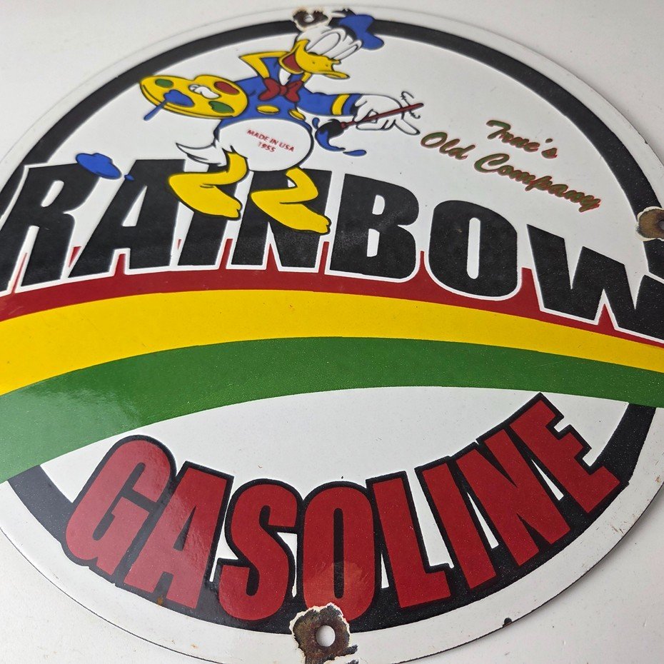 Vintage Rainbow Gasoline Sign - Porcelain Advertising Gas Pump Sign - Image 4