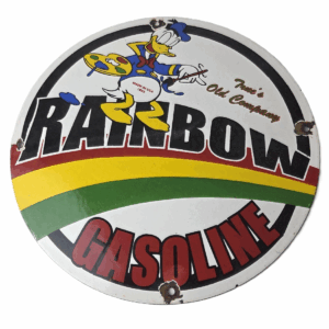 Vintage Rainbow Gasoline Sign - Porcelain Advertising Gas Pump Sign