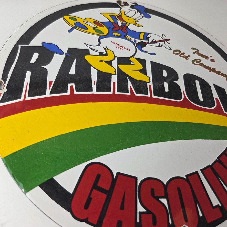 Vintage Rainbow Gasoline Sign - Porcelain Advertising Gas Pump Sign - Image 6