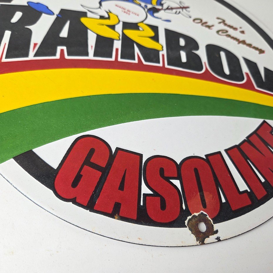Vintage Rainbow Gasoline Sign - Porcelain Advertising Gas Pump Sign - Image 7