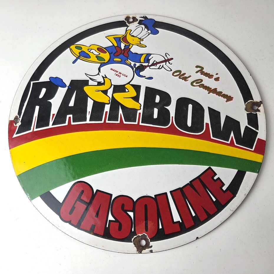 Vintage Rainbow Gasoline Sign - Porcelain Advertising Gas Pump Sign - Image 8