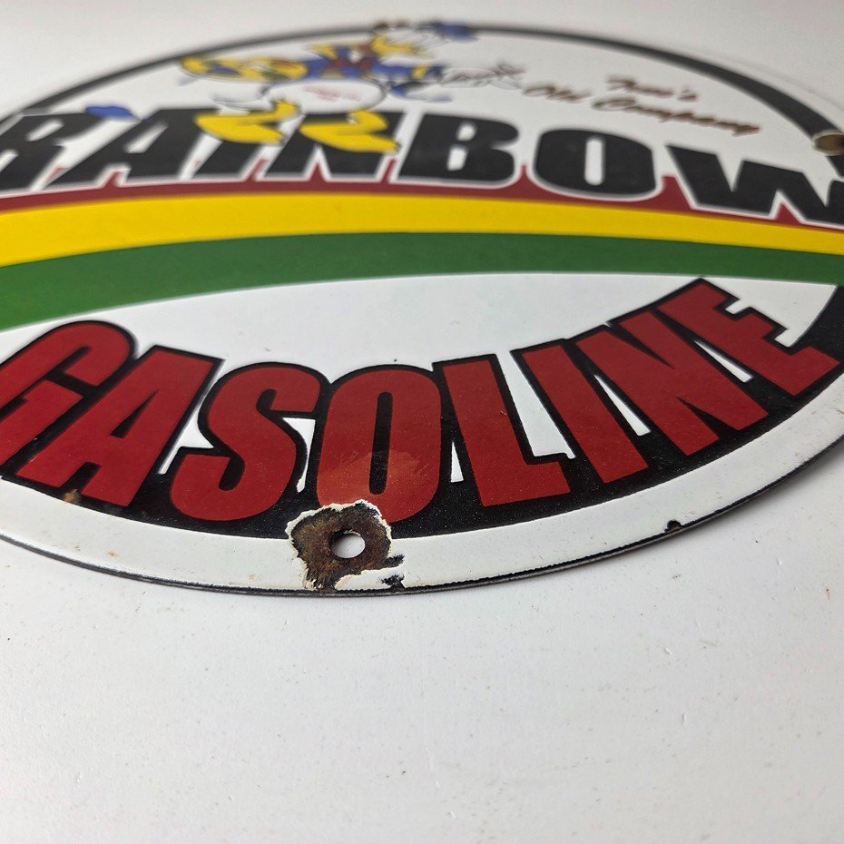 Vintage Rainbow Gasoline Sign - Porcelain Advertising Gas Pump Sign - Image 9