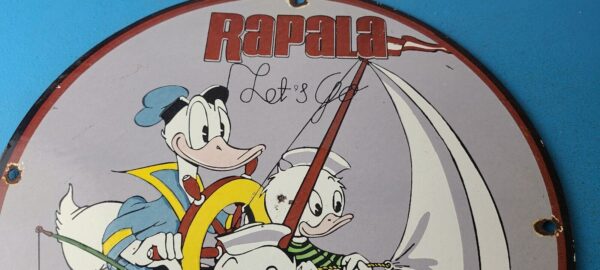 Vintage Rapala Fishing Lures Ad Sign Cartoon Ducks Porcelain Gas Pump Sign 305755559930 2