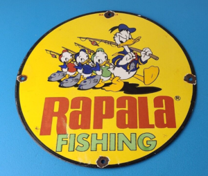 Vintage Rapala Fishing Lures Ad Sign Donald Duck Porcelain Gas Pump Plate Sign 305860992310