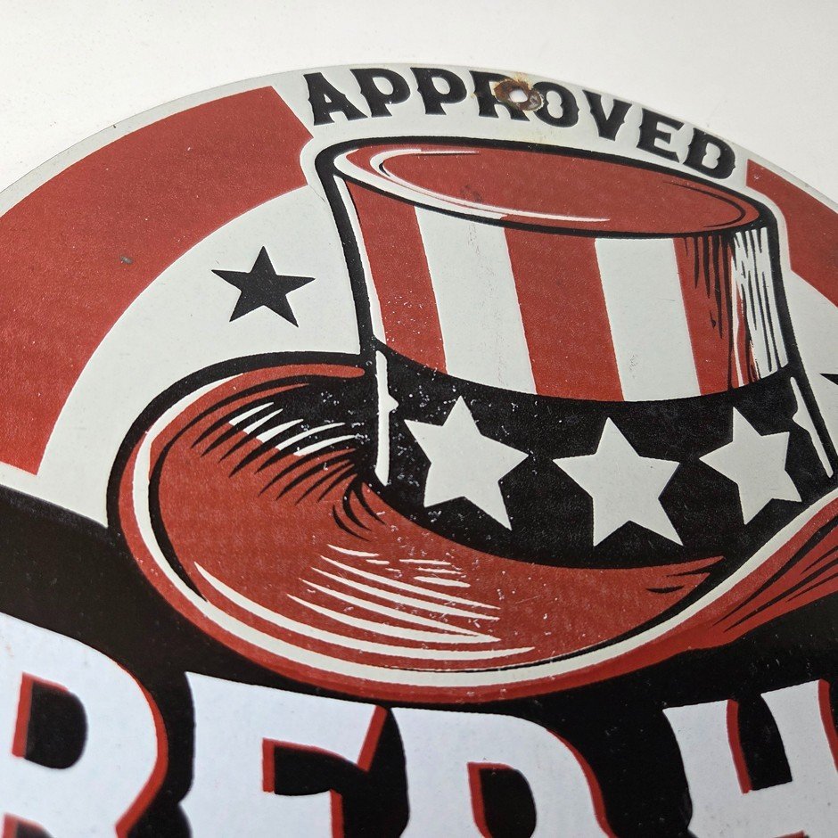 Vintage Red Hat Motor Oil Porcelain Sign - Gasoline Pump Plate Service Sign - Image 5