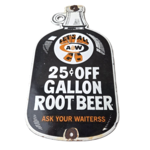 Vintage Root Beer Sign - A&W Old Fashioned Beverage Soda Jug Gas Pump Sign