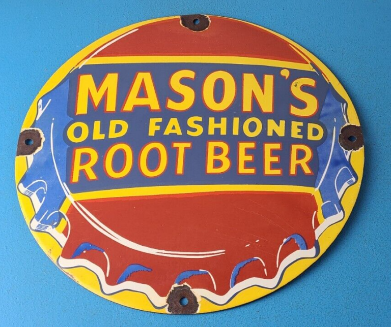 Vintage Root Beer Sign Masons Old Fashioned Beverage Piggly Gas Oil Pump Sign 306104693320