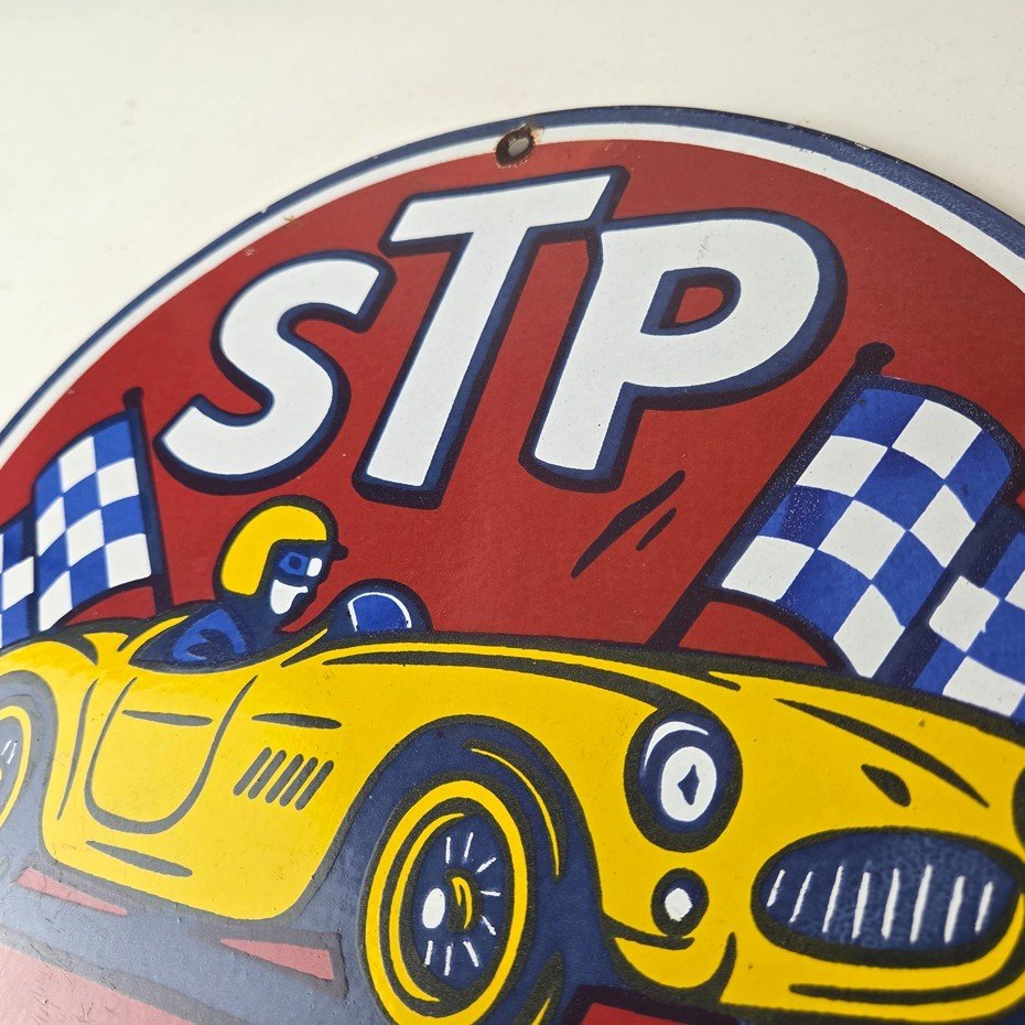 Vintage STP Porcelain Sign - Gas Pump Racing Automotive Sign - Image 12