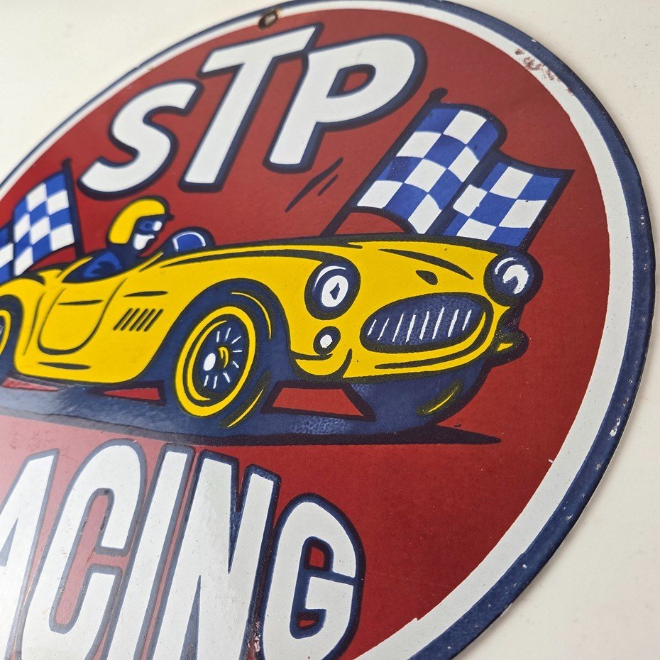 Vintage STP Porcelain Sign - Gas Pump Racing Automotive Sign - Image 13