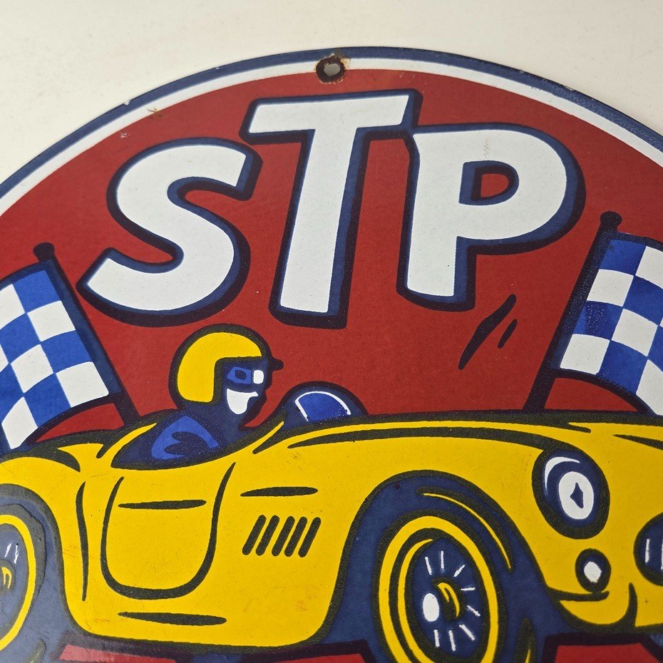 Vintage STP Porcelain Sign - Gas Pump Racing Automotive Sign - Image 3