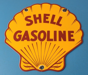 Vintage Shell Gasoline Sign Clam Shell Porcelain Gas Pump Service Sign 305887903000