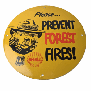 Vintage Shell Gasoline Sign - Smokey Bear Forest Service Gas Porcelain Sign