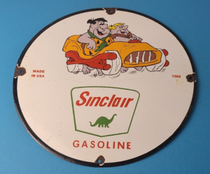 Vintage Sinclair Gasoline Sign Flintstones Advertising Gas Pump Porcelain Sign 305899001370