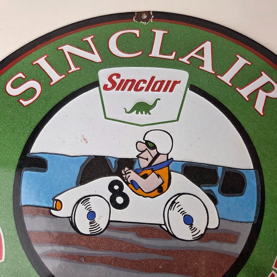 Vintage Sinclair Gasoline Sign - Flintstones Dino Gas Pump Porcelain Sign - Image 3