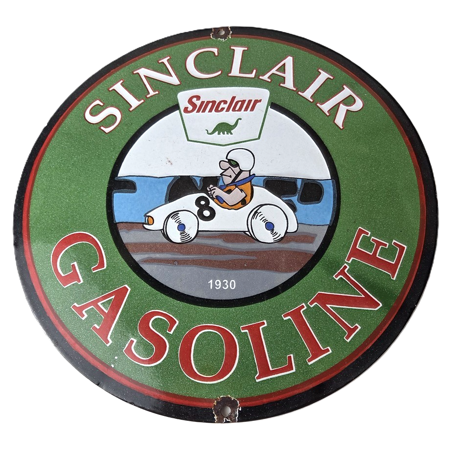 Vintage Sinclair Gasoline Sign - Flintstones Dino Gas Pump Porcelain Sign