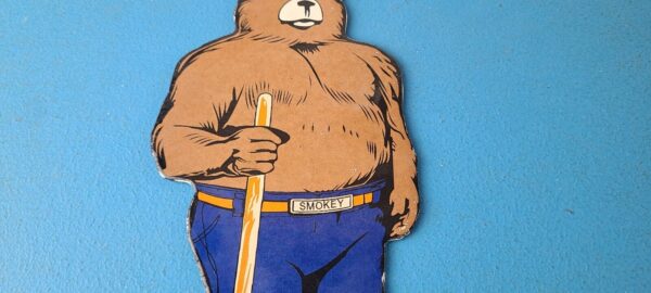 Vintage Smokey the Bear Sign Porcelain Forest Fires Gas Oil Service Pump Sign 305750242420 3