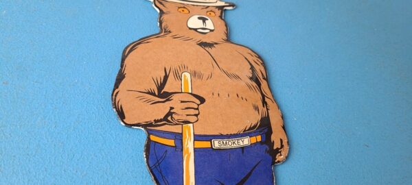 Vintage Smokey the Bear Sign Porcelain Forest Fires Gas Oil Service Pump Sign 305750242420 5