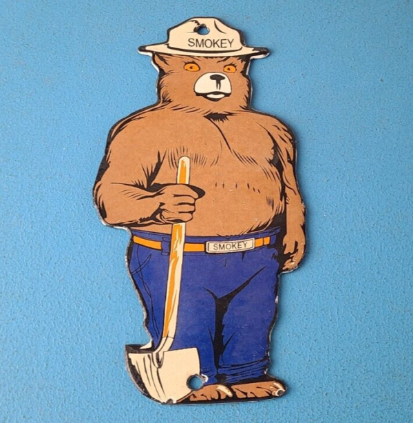 Vintage Smokey the Bear Sign Porcelain Forest Fires Gas Oil Service Pump Sign 305750242420