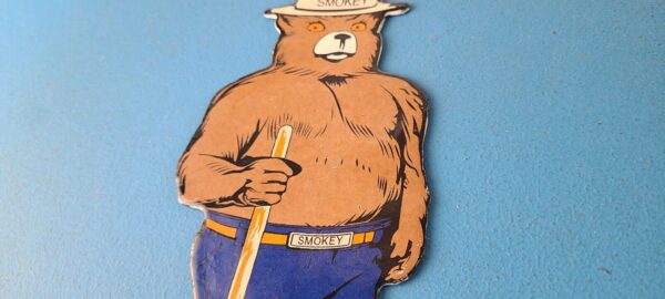 Vintage Smokey the Bear Sign Porcelain Forest Fires Gas Oil Service Pump Sign 305750242420 8