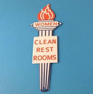 Vintage Standard Gasoline Sign Porcelain Womens Bathroom Torch Gas Pump Sign 305872172380